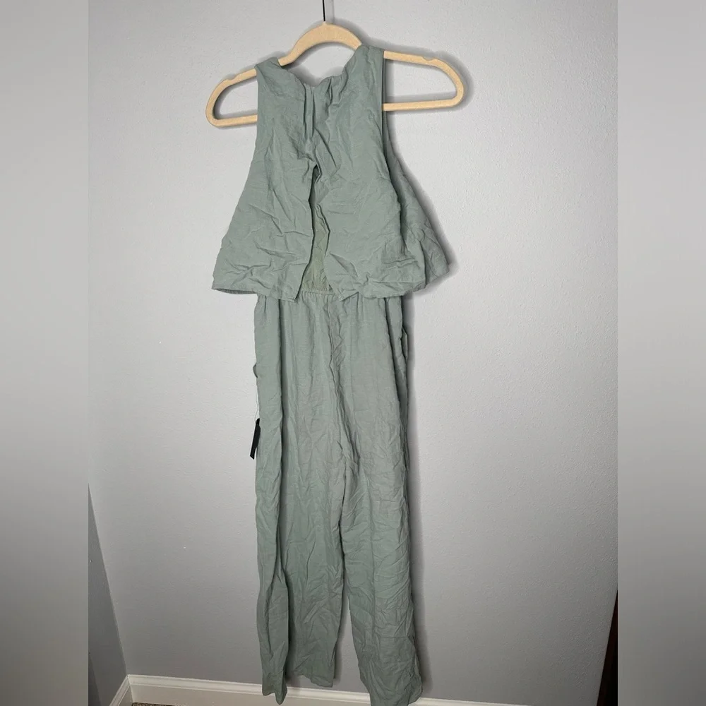 Lulus Breezy Sophistication Sage Green Textured Wide-Leg Jumpsuit new small - Picture 5 of 7